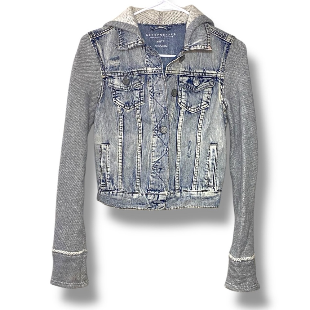 Aeropostale Jean Jacket with Gray Hood and Sleeves